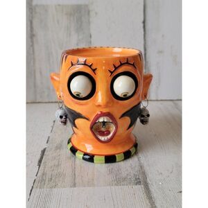 Dept 56 googly‎ eye candle holder stand witch skull ceramic Halloween vintage